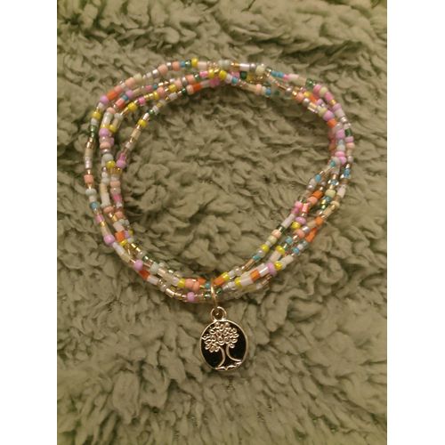 Bracelet Élastique Multicolore Attache Arbre De Vie Argenté.