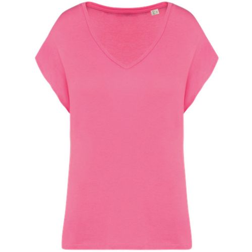 T-Shirt Loose À Col V Écoresponsable - Femme - Pat312 - Rose Candy