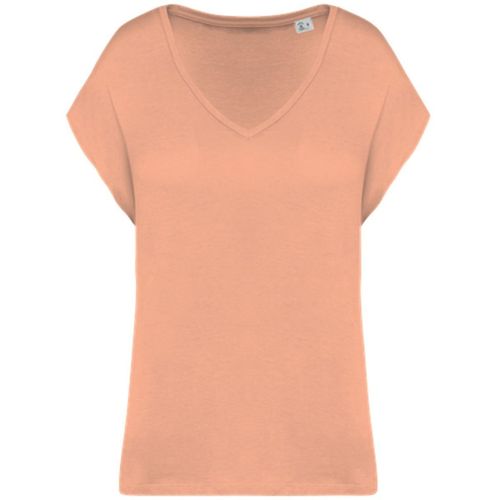 T-Shirt Loose À Col V Écoresponsable - Femme - Pat312 - Orange Abricot