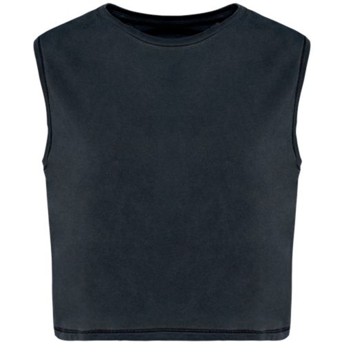 T-Shirt Crop Sans Manches Écoresponsable - Femme - Pat342 - Gris Foncé Washed Coal