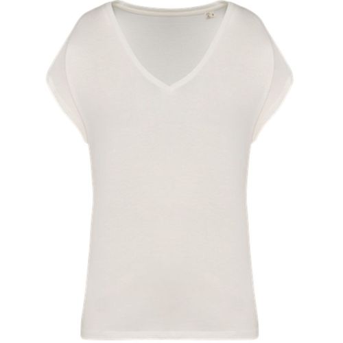 T-Shirt Loose À Col V Écoresponsable - Femme - Pat312 - Beige Ivoire