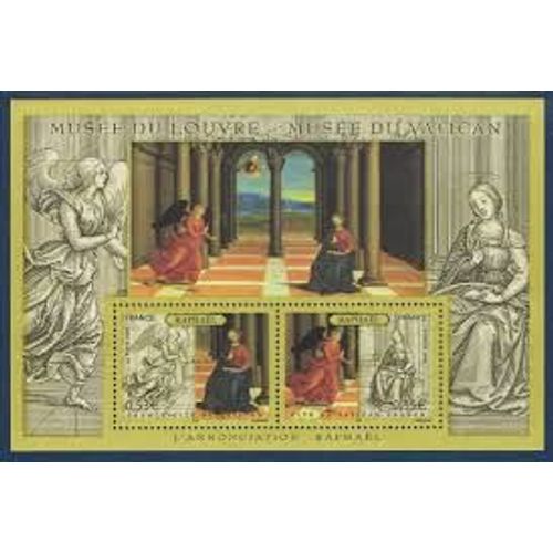 Art "L'annonciation" : Ange Gabriel Du Peintre Raphaël Émission Commune France/Vatican Bloc Feuillet 90 Année 2005 N° 3838 3839 Yvert Et Tellier Luxe