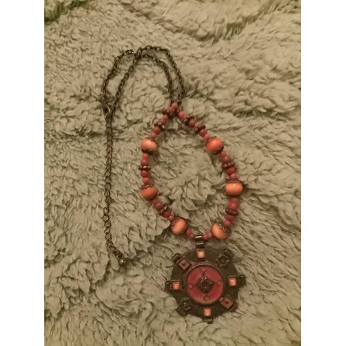 Collier En Corail Rouge Sur Cuivre Vintage Années 60.