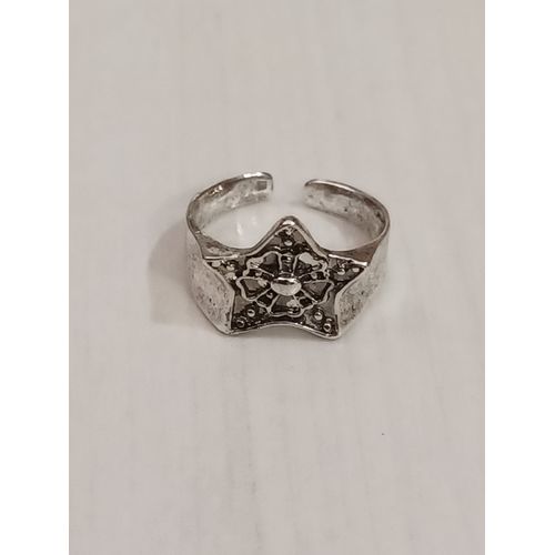 Bague Métal Argenté,Fleur Dans Une Étoile,Taille 16.56 Mm, Réglable