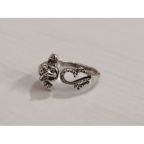 Bague Métal Argenté,Chat,Taille 17.2 Mm, Reglable
