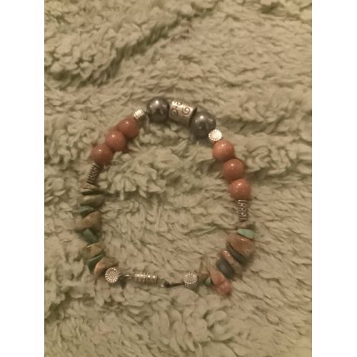 Bracelet En Unakites, Argent Tibétain,Pierres De Soleil Et Hématites.