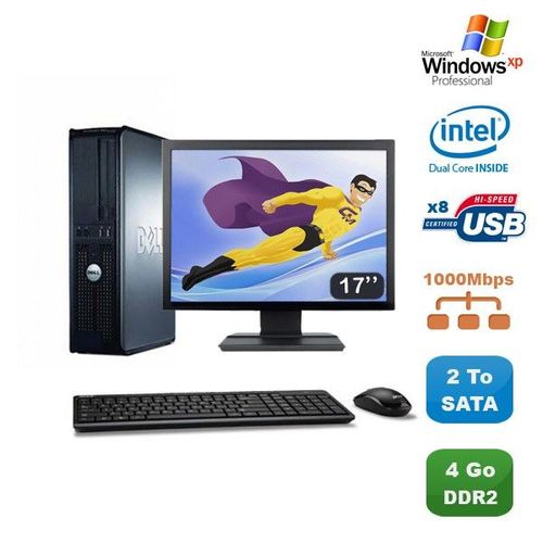 Lot PC DELL Optiplex 760 DT Dual Core E5200 2,5Ghz 4Go 2To XP Pro + Ecran 17"