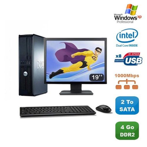 Lot PC DELL Optiplex 760 DT Dual Core E5200 2,5Ghz 4Go 2To XP Pro + Ecran 19"