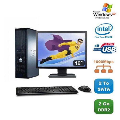Lot PC DELL Optiplex 760 DT Dual Core E5200 2,5Ghz 2Go 2To XP Pro + Ecran 19"
