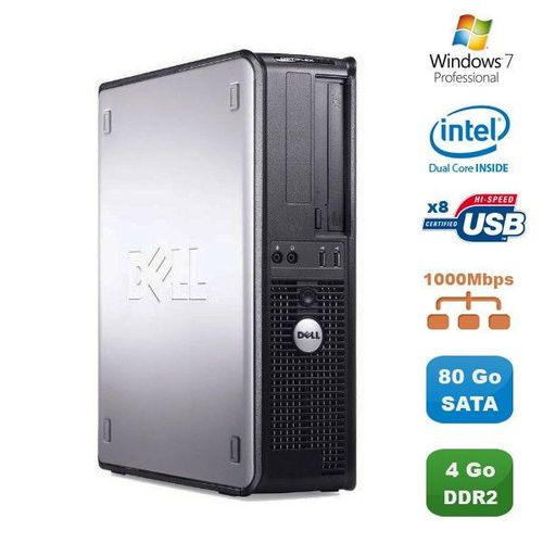 PC DELL Optiplex 760 DT Intel Dual Core E5200 2,5Ghz 4Go DDR2 80Go Win 7 Pro