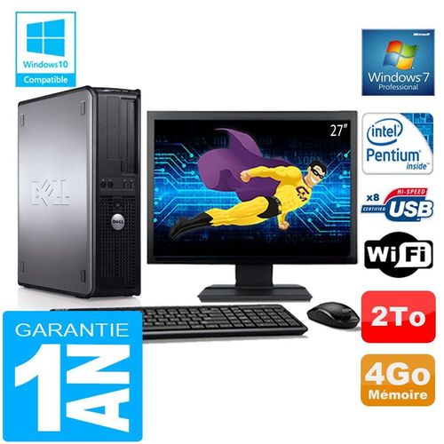 PC DELL 780 DT Intel E5300 Ram 4Go Disque 2 To Wifi W7 Ecran 27"