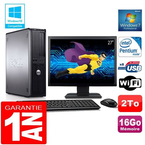 PC DELL 780 DT Intel E5300 Ram 16Go Disque 2 To Wifi W7 Ecran 27"
