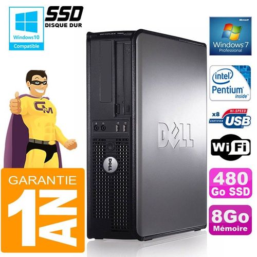 PC DELL 780 DT Intel E5300 Ram 8Go Disque 480 Go SSD Graveur DVD Wifi W7