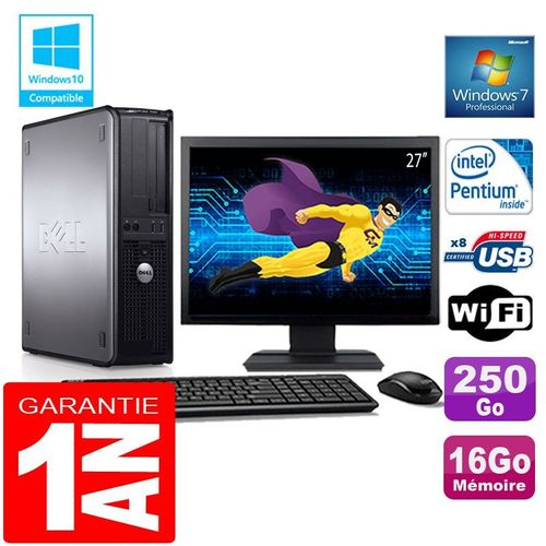PC DELL 780 DT Intel E5300 Ram 16Go Disque 250 Go Wifi W7 Ecran 27"