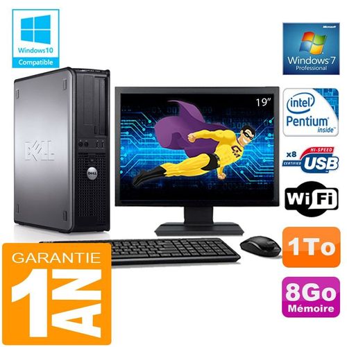 PC DELL 780 DT Intel E5300 Ram 8Go Disque 1 To Wifi W7 Ecran 19"