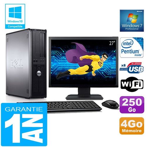 PC DELL 780 DT Intel E5300 Ram 4Go Disque 250 Go Wifi W7 Ecran 27"