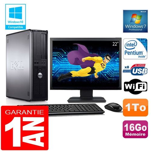 PC DELL 780 DT Intel E5300 Ram 16Go Disque 1 To Wifi W7 Ecran 22"