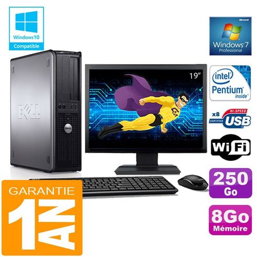PC DELL 780 DT Intel E5300 Ram 8Go Disque 250 Go Wifi W7 Ecran 19"