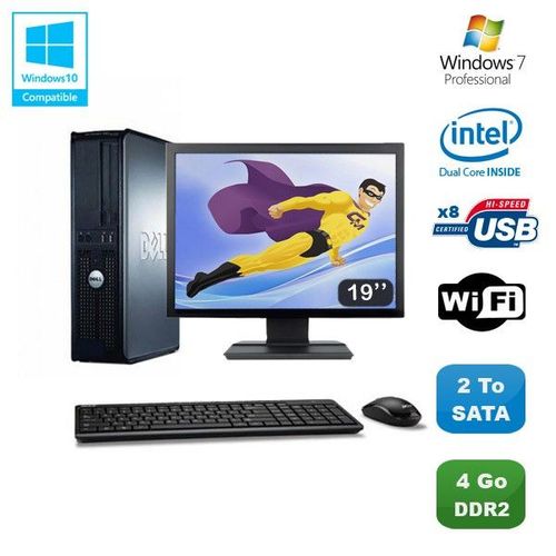 Lot PC DELL Optiplex 760 DT Dual Core E5200 2,5Ghz 4Go 2To WIFI W7 + Ecran 19"