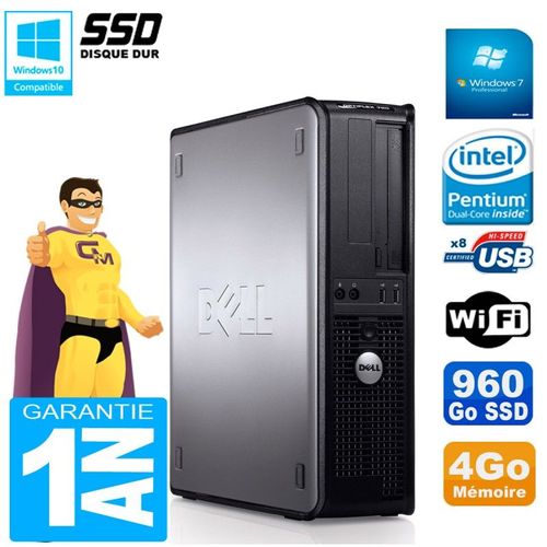 PC DELL Optiplex 780 DT Intel E5300 RAM 4Go 960 Go SSD Graveur DVD Wifi W7