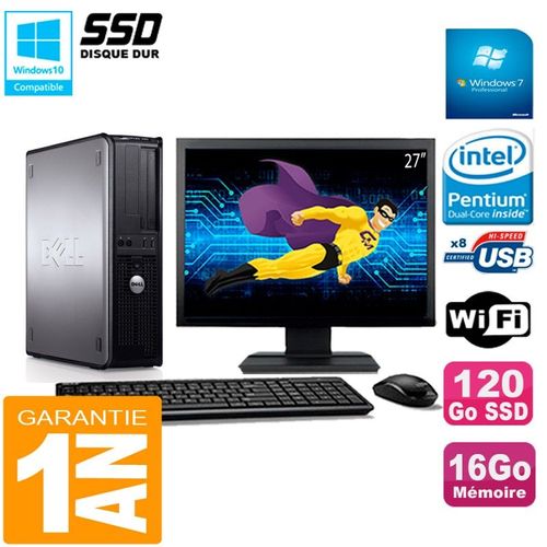 PC DELL Optiplex 780 DT Ecran 27" Intel E5300 RAM 16Go 120 Go SSD Wifi W7