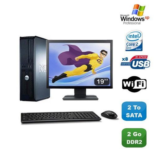 Lot PC DELL Optiplex 760 DT Intel E8400 3Ghz 2Go DDR2 2 To WIFI XP Pro + 19"
