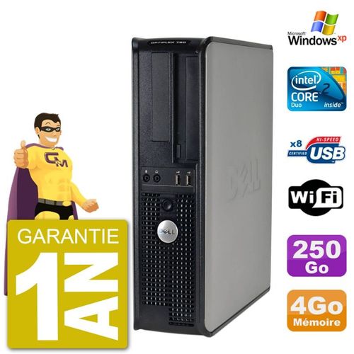 PC DELL 760 DT Intel E7500 RAM 4Go Disque 250Go Graveur DVD Wifi Windows XP Pro
