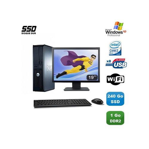 Lot PC DELL Optiplex 760 DT E8400 3Ghz 1Go DDR2 240Go SSD WIFI XP Pro + 19"