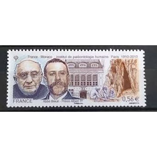 Centenaire De L'institut De Paléontologie Humaine Abbé Breuil Albert 1er Émission Commune France/Monaco Année 2010 N° 4456 Yvert Et Tellier Luxe