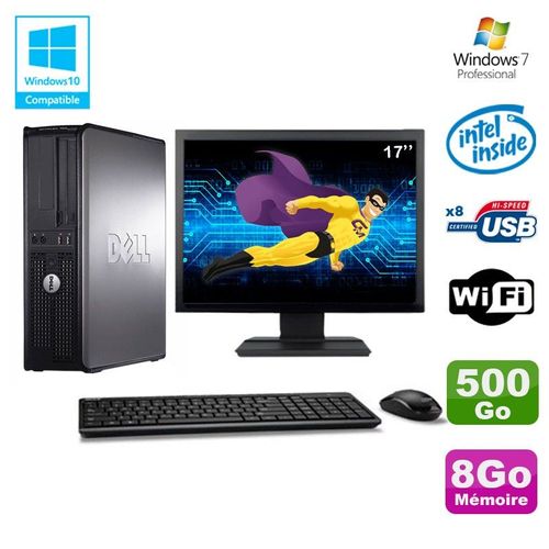 Lot PC DELL Optiplex 780 DT Intel E5200 2,5Ghz 8Go 500Go WIFI Win 7 + Ecran 17"