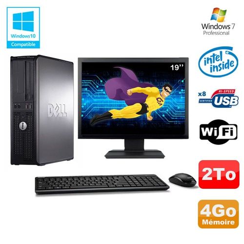 Lot PC DELL Optiplex 780 DT Intel E5200 2,5Ghz 4Go 2000Go WIFI Win 7 + Ecran 19"