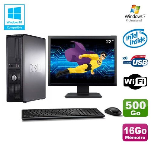 Lot PC DELL Optiplex 780 DT Intel E5200 2,5Ghz 16Go 500Go WIFI Win 7 + Ecran 22"