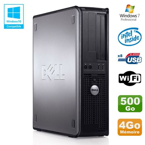 PC DELL Optiplex 780 DT Intel E8400 3Ghz 4Go Disque 500Go WIFI Win 7 Pro