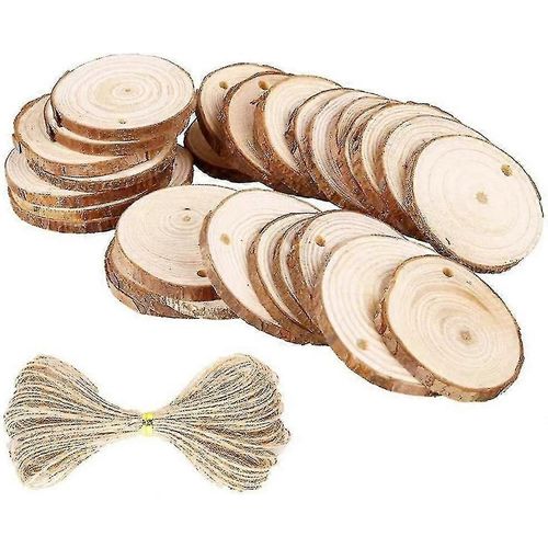 Rondelles de bois naturel brut naturel percé trou cercles en bois pour bricolage artisanat décorations de Noël 6-7cm de diamètre