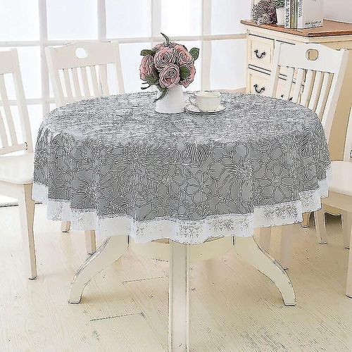 Nappe Ronde En Toile Cirée En Pvc, Avec Motif Floral Et Dentelle, Nappe Ronde Imperméable Aux Taches Nappe Cirée Nappe À Manger, Pour Salle À Manger, Gar