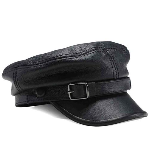 Casquettes Militaires En Cuir Véritable Pour Hommes Et Femmes,Chapeau De Marque De Luxe,Noir,Plat,Réglable,Casquette De Capitaine,Femme,Automne,Hiver
