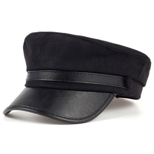 Chapeau En Cuir Unisexe Avec Panneau Avant-Toit,Chapeau De Marin,Printemps-Automne,Béret Pour Dames,Casquette Militaire De Capitaine À Dessus Plat Pour Hommes