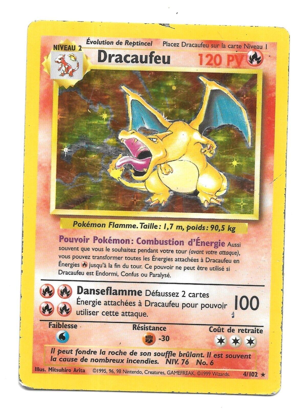 Carte Pokemon DRACAUFEU 4/102 Brillant Ultra Rare FR Wizards 1999
