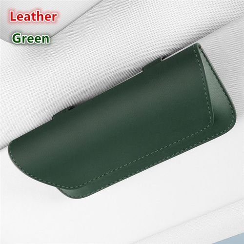 Étui à lunettes de voiture,boîte de rangement de lunettes de soleil,porte-lunettes de pare-soleil de voiture,porte-lunettes magnétique en cuir et daim - Type L-Green