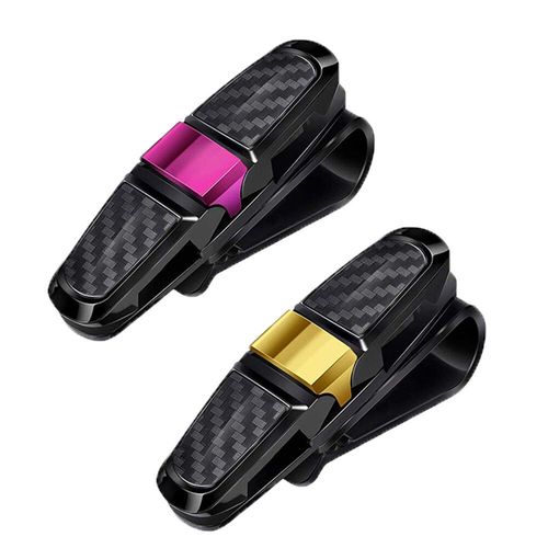 Étui à lunettes pour voiture,2 pièces,pare-soleil automatique,porte-lunettes,Clip pour carte,porte-billet,étui à stylos,boîte à Clip,accessoires universels - Type Rose Red-Yellow