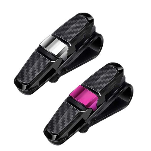 Étui à lunettes pour voiture,2 pièces,pare-soleil automatique,porte-lunettes,Clip pour carte,porte-billet,étui à stylos,boîte à Clip,accessoires universels - Type Silver-Rose Red
