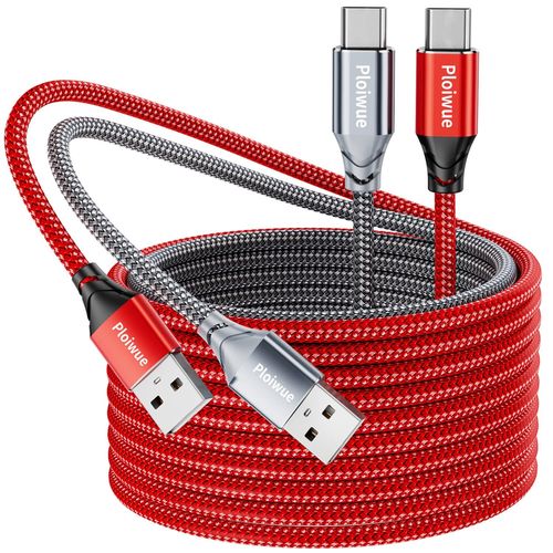Lot De 2 Câbles Usb C De 3 M - Câble De Charge Usb De Type C - En Nylon Tressé - Pour Manette Ps5, Manette Ps5 Dualsense Xbox Series X/S, Sony, Samsung Galaxy S20 S21, Nintendo Switch (Gris/Rouge)