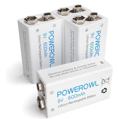 Pile 9v Rechargeable Haute Performance 600mAh Li-ION Piles Faible Auto-décharge 9V 6F22 Piles Lot de 4
