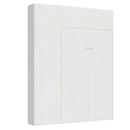 Armoire Lit Escamotable Vertical 140 Kentaro Avec Colonne Et Élements Hauts Frêne Blanc
