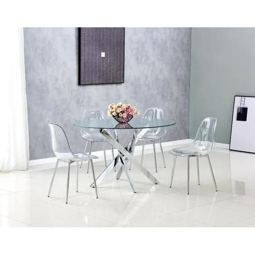 Table À Manger Ronde Jessica Xxl Chrome Transparent Diam. 120cm Haut. 75cm