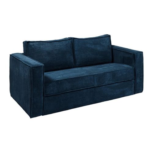 Canapé 3 Places Convertible Express En Velours Côtelé Bleu Nuit - Couchage 140 Cm - Matelas 22 Cm Loreto