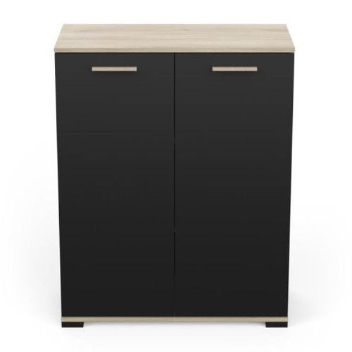 Buffet 2 Portes Noir Mat/Chêne Clair - Zily - L 80 X L 35 X H 101 Cm