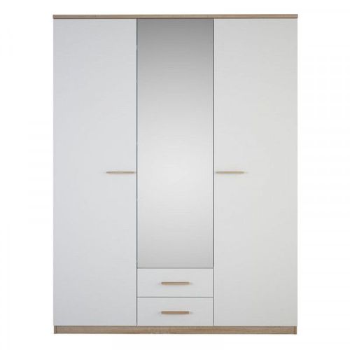 Armoire 3 Portes Battantes 2 Tiroirs Blanc/Chêne - Staya - L 161 X L 55 X H 211 Cm