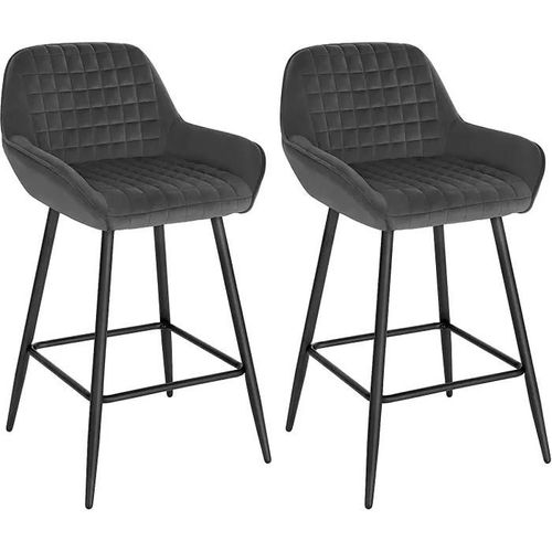 Design Chaise Haute Pour Bar. Tabourets De Bar En Velours Lot De 2. Cadre En Métal. Gris Foncé