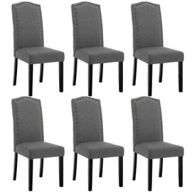 Lot De 6 Chaises Salle À Manger,Chaise Cuisine,Siège Rembourré En Lin,Pieds En Bois,Gris Foncé